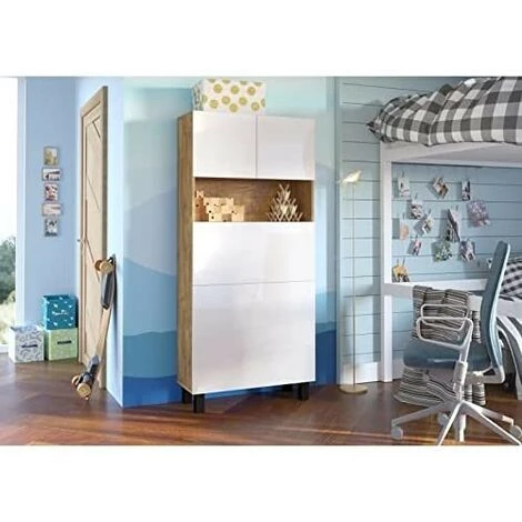 BB-LOISIR Armoire Placard Convertible En Bureau Et Table 175x80x32cm « Homi- Chêne Foncé / Blanc Brillant » 4 BB-LOISIR Armoire Placard Convertible En Bureau Et Table 175x80x32cm « Homi- Chêne Foncé / Blanc Brillant » – Image 2