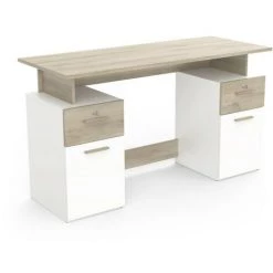 DEMEYERE Bureau 2 Caissons Blanc/naturel Platon - Naturel Clair - Naturel Et Blanc
