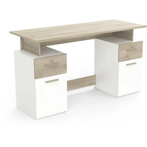 DEMEYERE Bureau 2 Caissons Blanc/naturel Platon - Naturel Clair - Naturel Et Blanc 3 DEMEYERE Bureau 2 Caissons Blanc/naturel Platon - Naturel Clair - Naturel Et Blanc