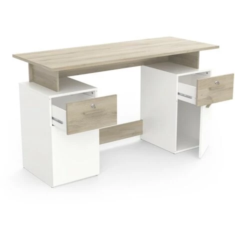 DEMEYERE Bureau 2 Caissons Blanc/naturel Platon - Naturel Clair - Naturel Et Blanc 6 DEMEYERE Bureau 2 Caissons Blanc/naturel Platon - Naturel Clair - Naturel Et Blanc – Image 4