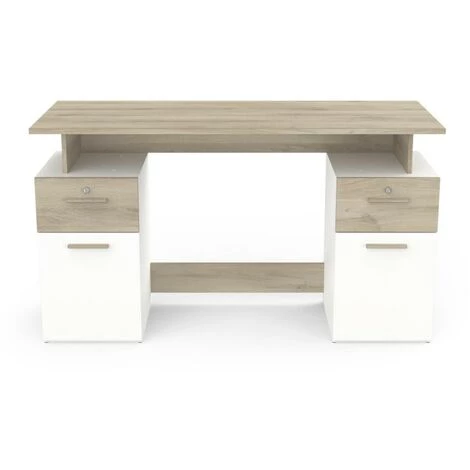 DEMEYERE Bureau 2 Caissons Blanc/naturel Platon - Naturel Clair - Naturel Et Blanc 7 DEMEYERE Bureau 2 Caissons Blanc/naturel Platon - Naturel Clair - Naturel Et Blanc – Image 5