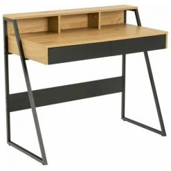 Bureau BOBOCHIC - Bureau Deux Tiroirs RAOUL Bois Et Noir - Noir Et Bois