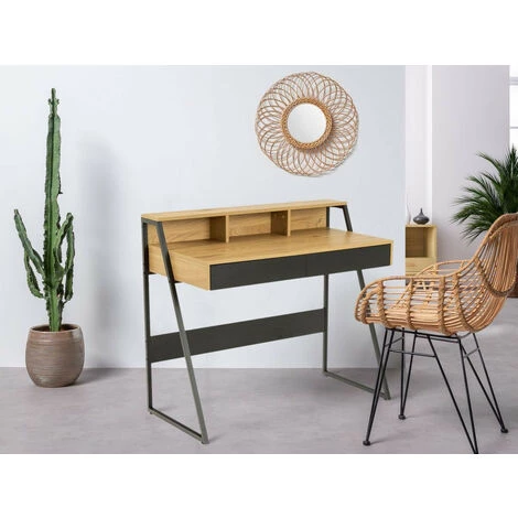 Bureau BOBOCHIC - Bureau Deux Tiroirs RAOUL Bois Et Noir - Noir Et Bois 4 Bureau BOBOCHIC - Bureau Deux Tiroirs RAOUL Bois Et Noir - Noir Et Bois – Image 2