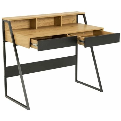 Bureau BOBOCHIC - Bureau Deux Tiroirs RAOUL Bois Et Noir - Noir Et Bois 6 Bureau BOBOCHIC - Bureau Deux Tiroirs RAOUL Bois Et Noir - Noir Et Bois – Image 4