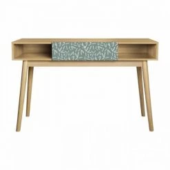 AUTRES Bureau Avec 1 Tiroir - Décor Chene Et Vert - Pieds En Bois Massif - L 120 X P 55 X H 75 Cm - GARDENIA