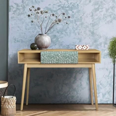 AUTRES Bureau Avec 1 Tiroir - Décor Chene Et Vert - Pieds En Bois Massif - L 120 X P 55 X H 75 Cm - GARDENIA 4 AUTRES Bureau Avec 1 Tiroir - Décor Chene Et Vert - Pieds En Bois Massif - L 120 X P 55 X H 75 Cm - GARDENIA – Image 2