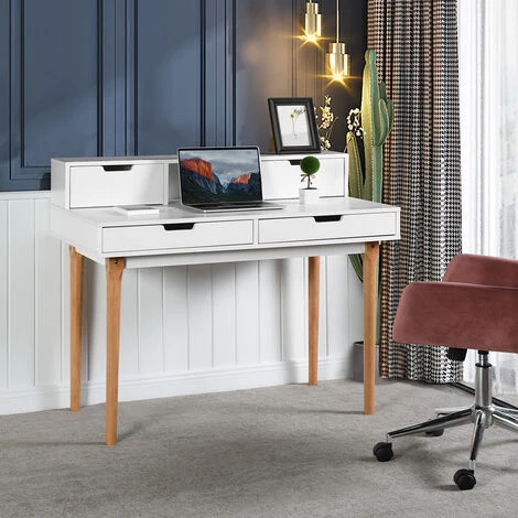 HOMEINBOX Design D'inspiration Scandinave Largeur 105 Bureau D'écriture En Bois Massif Avec Tiroirs Blancs 7299 3 HOMEINBOX Design D'inspiration Scandinave Largeur 105 Bureau D'écriture En Bois Massif Avec Tiroirs Blancs 7299