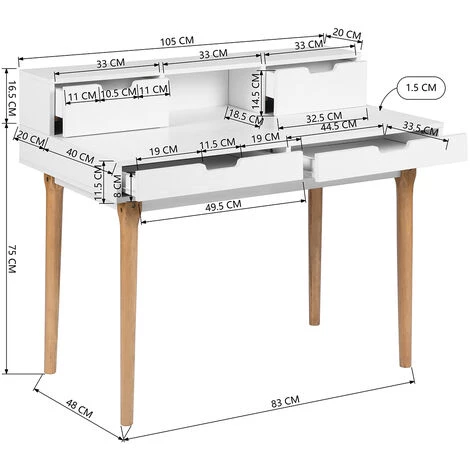HOMEINBOX Design D'inspiration Scandinave Largeur 105 Bureau D'écriture En Bois Massif Avec Tiroirs Blancs 7299 7 HOMEINBOX Design D'inspiration Scandinave Largeur 105 Bureau D'écriture En Bois Massif Avec Tiroirs Blancs 7299 – Image 5