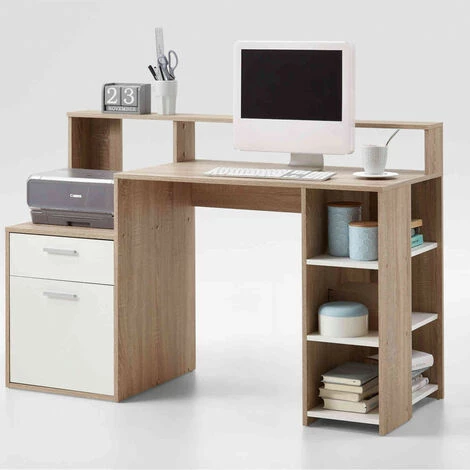 TERRE DE NUIT Bureau Avec Rangements En Bois Imitation Chêne Clair - BU13021 - Bois Clair 3 TERRE DE NUIT Bureau Avec Rangements En Bois Imitation Chêne Clair - BU13021 - Bois Clair
