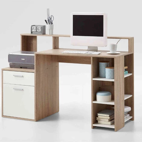 TERRE DE NUIT Bureau Avec Rangements En Bois Imitation Chêne Clair - BU13021 - Bois Clair 4 TERRE DE NUIT Bureau Avec Rangements En Bois Imitation Chêne Clair - BU13021 - Bois Clair – Image 2
