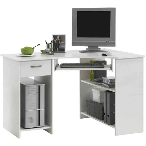 TERRE DE NUIT Bureau D'angle Informatique En Bois Blanc - BU13017 - Blanc 4 TERRE DE NUIT Bureau D'angle Informatique En Bois Blanc - BU13017 - Blanc – Image 2