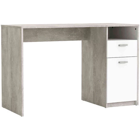 TERRE DE NUIT Bureau 1 Niche / 2 Tiroirs Blanc Et Béton - Gris 4 TERRE DE NUIT Bureau 1 Niche / 2 Tiroirs Blanc Et Béton - Gris – Image 2