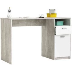 TERRE DE NUIT Bureau 1 Niche / 2 Tiroirs Blanc Et Béton - Gris 8 TERRE DE NUIT Bureau 1 Niche / 2 Tiroirs Blanc Et Béton - Gris -France Bureau Soldes 2022 51211067 3