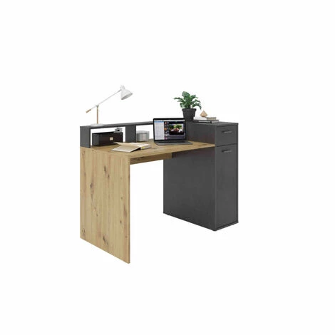 TERRE DE NUIT Bureau 1 Tiroir 1 Porte En Bois Imitation Chêne Clair Et Anthracite - BU13020 - Bois Clair 3 TERRE DE NUIT Bureau 1 Tiroir 1 Porte En Bois Imitation Chêne Clair Et Anthracite - BU13020 - Bois Clair