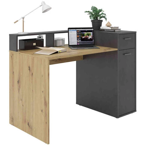 TERRE DE NUIT Bureau 1 Tiroir 1 Porte En Bois Imitation Chêne Clair Et Anthracite - BU13020 - Bois Clair 4 TERRE DE NUIT Bureau 1 Tiroir 1 Porte En Bois Imitation Chêne Clair Et Anthracite - BU13020 - Bois Clair – Image 2