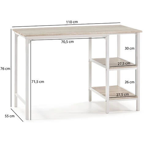 VS VENTA-STOCK Bureau Colón Blanc,Table Pour PC, 2 Rayons, Style Industriel, 110 Cm Longueur 4 VS VENTA-STOCK Bureau Colón Blanc,Table Pour PC, 2 Rayons, Style Industriel, 110 Cm Longueur – Image 2