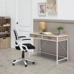 VS VENTA-STOCK Bureau Tulum Blanc,Table Pour PC, 2 Rayons, Style Industriel, 110 Cm Longueur -France Bureau Soldes 2022 51251614 5