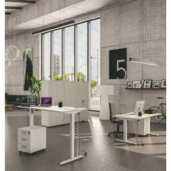 BEAUX MEUBLES PAS CHERS Bureau Réglable Electriquement En Hauteur 140 Cm - Coloris: Gris Clair -France Bureau Soldes 2022 51510227 2