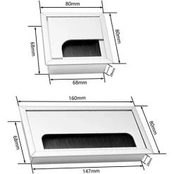 LITZEE Passe-câble Passe-fils En Aluminium Passe-fils De Bureau Passe-câbles Rectangulaire Pour Intégration Dans Un Bureau D'ordinateur, 3 Pièces 80 * 80mm + 1 Pièces 80 * 160mm -France Bureau Soldes 2022 51553204 3