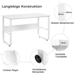 DECKON Bureau, Table D'ordinateur Avec étagère, Table De Bureau En Forme De U Pour Bureau à Domicile, Table PC En Blanc, 120x60x73cm (LxlxH) -France Bureau Soldes 2022 51602423 4