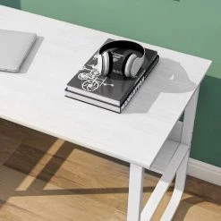 DECKON Bureau, Table D'ordinateur Avec étagère, Table De Bureau En Forme De U Pour Bureau à Domicile, Table PC En Blanc, 120x60x73cm (LxlxH) -France Bureau Soldes 2022 51602423 5