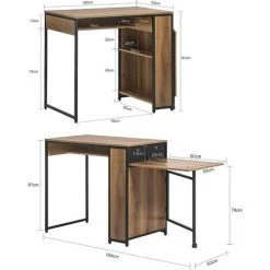 SoBuy FWT96-PF Bureau Informatique Table D’Etude Table à Manger Table Pour Salons, Cuisine, Salle à Manger, Bureau Avec 1 Table Pliante Supplémentaire, Deux Tiroirs Et Etagères -France Bureau Soldes 2022 51607709 3