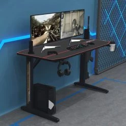 DlandHome Bureau Gaming 140cm Bureau Gamer Bureau Ordinateur Bureau De Jeu D'Ordinateur En Forme De T Table De Jeu Avec Tapis De Souris, Support De Tasse Et Crochet Pour Casque Noir -France Bureau Soldes 2022 51778923 2