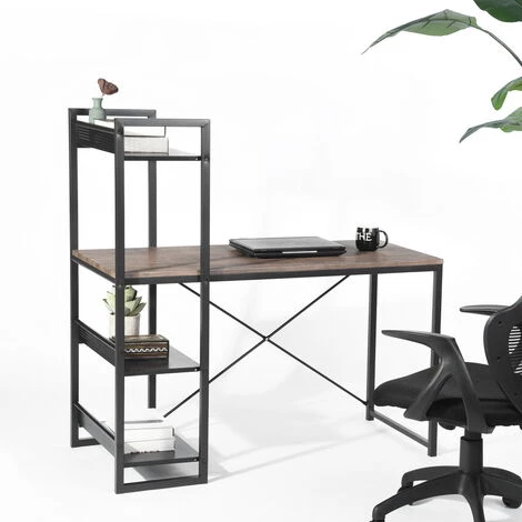 URBAN MEUBLE Bureau Moderne à étagères Intégrées Au Style Industriel Et Bois Sombre 3 URBAN MEUBLE Bureau Moderne à étagères Intégrées Au Style Industriel Et Bois Sombre