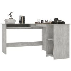 YOUTHUP Bureau D'angle En Forme De L Gris Béton 120x140x75 Cm Aggloméré - Gris -France Bureau Soldes 2022 51871831 3