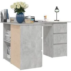 YOUTHUP Bureau D'angle Gris Béton 145x100x76 Cm Aggloméré - Gris -France Bureau Soldes 2022 51871851 4