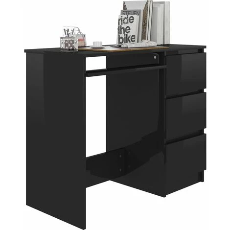 YOUTHUP Bureau Noir Brillant 90x45x76 Cm Aggloméré - Noir 5 YOUTHUP Bureau Noir Brillant 90x45x76 Cm Aggloméré - Noir – Image 3