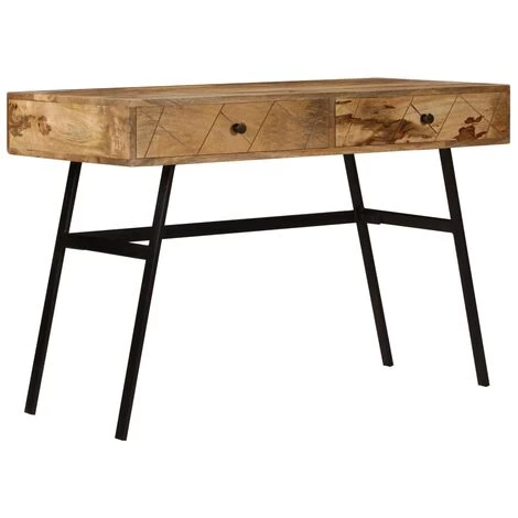 YOUTHUP Bureau Avec Tiroirs Bois Solide De Manguier 110x50x76 Cm - Brun 4 YOUTHUP Bureau Avec Tiroirs Bois Solide De Manguier 110x50x76 Cm - Brun – Image 2