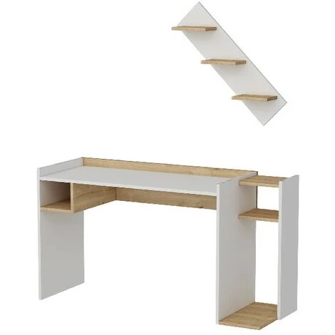 HOMEMANIA Ezgi Bureau Avec Etagere Avec Etageres - Du Salon, De La Chambre A Coucher, Du Bureau, Du Bureau-Blanc, Chene En Bois, 146,8 X 50 X 80 Cm 4 HOMEMANIA Ezgi Bureau Avec Etagere Avec Etageres - Du Salon, De La Chambre A Coucher, Du Bureau, Du Bureau-Blanc, Chene En Bois, 146,8 X 50 X 80 Cm – Image 2