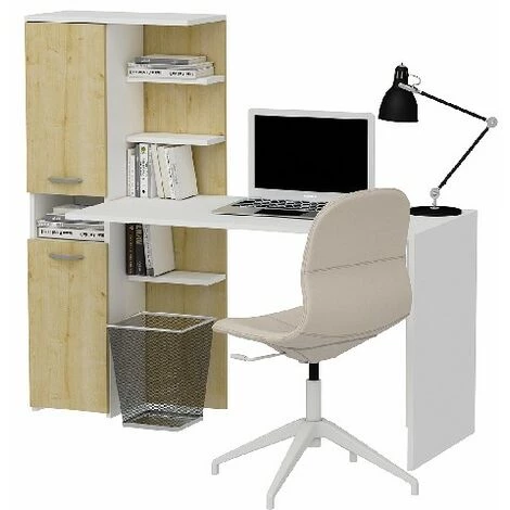 HOMEMANIA Lotus Bureau - Avec Librairie, Etageres, Etageres, Portes - Bureau, Stuidio, Salle - Blanc, Chene En Melamine En Agglomere, Metal, 150 X 60 X 135 Cm 5 HOMEMANIA Lotus Bureau - Avec Librairie, Etageres, Etageres, Portes - Bureau, Stuidio, Salle - Blanc, Chene En Melamine En Agglomere, Metal, 150 X 60 X 135 Cm – Image 3