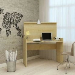 HOME MANIA Bureau Stella - Avec Etageres - Bureau, Etude, Chambre - Chene En Panneau De Particules De Melamine, 120 X 54 X 85 Cm