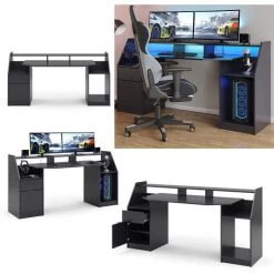 Table D'ordinateur „Joel“ 180cm Noir Vicco -France Bureau Soldes 2022 52051356 2