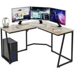 DlandHome Bureau D'angle En Forme De L Pour Ordinateur - Grande Table De Travail Pour La Maison Et Le Bureau - 50 X 140 Cm