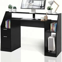 NOVA Bureau Noir De PC Multi étagères Avec Tiroir Et Salle De Bureau De Porte De Bureau