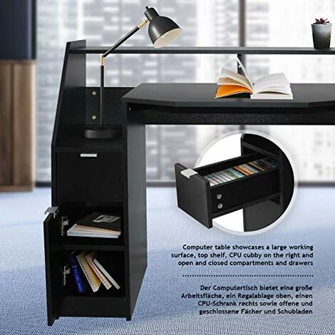 NOVA Bureau Noir De PC Multi étagères Avec Tiroir Et Salle De Bureau De Porte De Bureau 6 NOVA Bureau Noir De PC Multi étagères Avec Tiroir Et Salle De Bureau De Porte De Bureau – Image 4