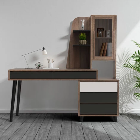 AHD AMAZING HOME DESIGN Bureau Maison Design Moderne 120x55cm Commode Vitrine Noly | Couleur: Bois Neutre 4 AHD AMAZING HOME DESIGN Bureau Maison Design Moderne 120x55cm Commode Vitrine Noly | Couleur: Bois Neutre – Image 2