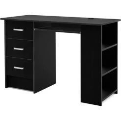 MVPOWER Bureau D'ordinateur Table PC Table De Travail Avec Tablette à Clavier Trois Tiroirs Et Trois Étages Bois 109x49x75cm (Noir)