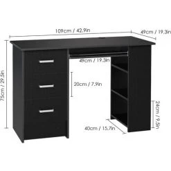 MVPOWER Bureau D'ordinateur Table PC Table De Travail Avec Tablette à Clavier Trois Tiroirs Et Trois Étages Bois 109x49x75cm (Noir) -France Bureau Soldes 2022 52074701 3