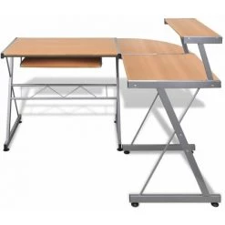 Topdeal Bureau D'ordinateur Avec Plateau à Clavier Forme De L Marron -France Bureau Soldes 2022 52083090 3