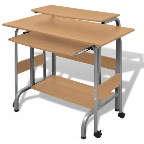 Topdeal Bureau D'ordinateur à 2 Pièces Avec Plateau à Clavier Marron 4 Topdeal Bureau D'ordinateur à 2 Pièces Avec Plateau à Clavier Marron – Image 2