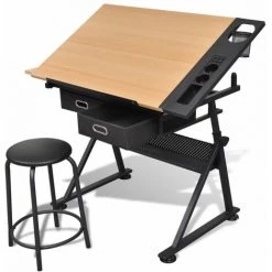 Topdeal Table à Dessin Inclinable 2 Tiroirs Et Tabouret
