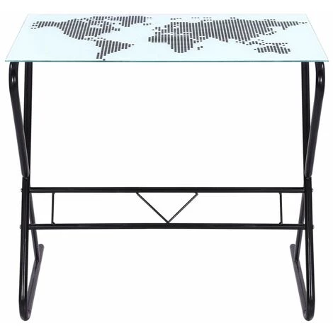Topdeal Bureau En Verre Avec Motif De Carte Du Monde 7 Topdeal Bureau En Verre Avec Motif De Carte Du Monde – Image 5