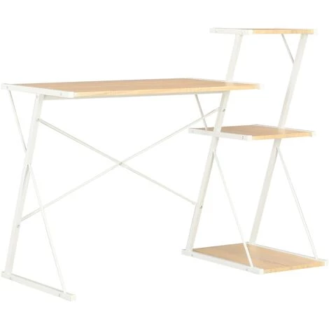 Topdeal Bureau Avec étagère Blanc Et Chêne 116x50x93 Cm VDFF07582_FR 3 Topdeal Bureau Avec étagère Blanc Et Chêne 116x50x93 Cm VDFF07582_FR