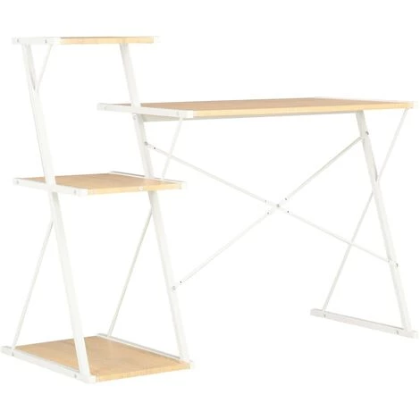 Topdeal Bureau Avec étagère Blanc Et Chêne 116x50x93 Cm VDFF07582_FR 6 Topdeal Bureau Avec étagère Blanc Et Chêne 116x50x93 Cm VDFF07582_FR – Image 4