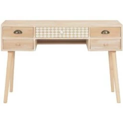 Topdeal Bureau Avec 5 Tiroirs 114x40x75,5 Cm Bois De Pin Solide VDFF13269_FR -France Bureau Soldes 2022 52094839 3