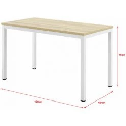 HELLOSHOP26 Bureau Réglable Bureau D'ordinateur Poste De Travail Table De Bureau Panneau De Fibre De Bois Mélaminé Et Acier Revêtu Par Poudre Couleur Chêne Et Blanc 75 X 120 X 60 Cm - Beige -France Bureau Soldes 2022 52103531 3